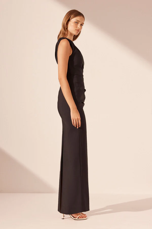 navy blue dress for baby girl Lani Gathered Maxi Dress | Black
