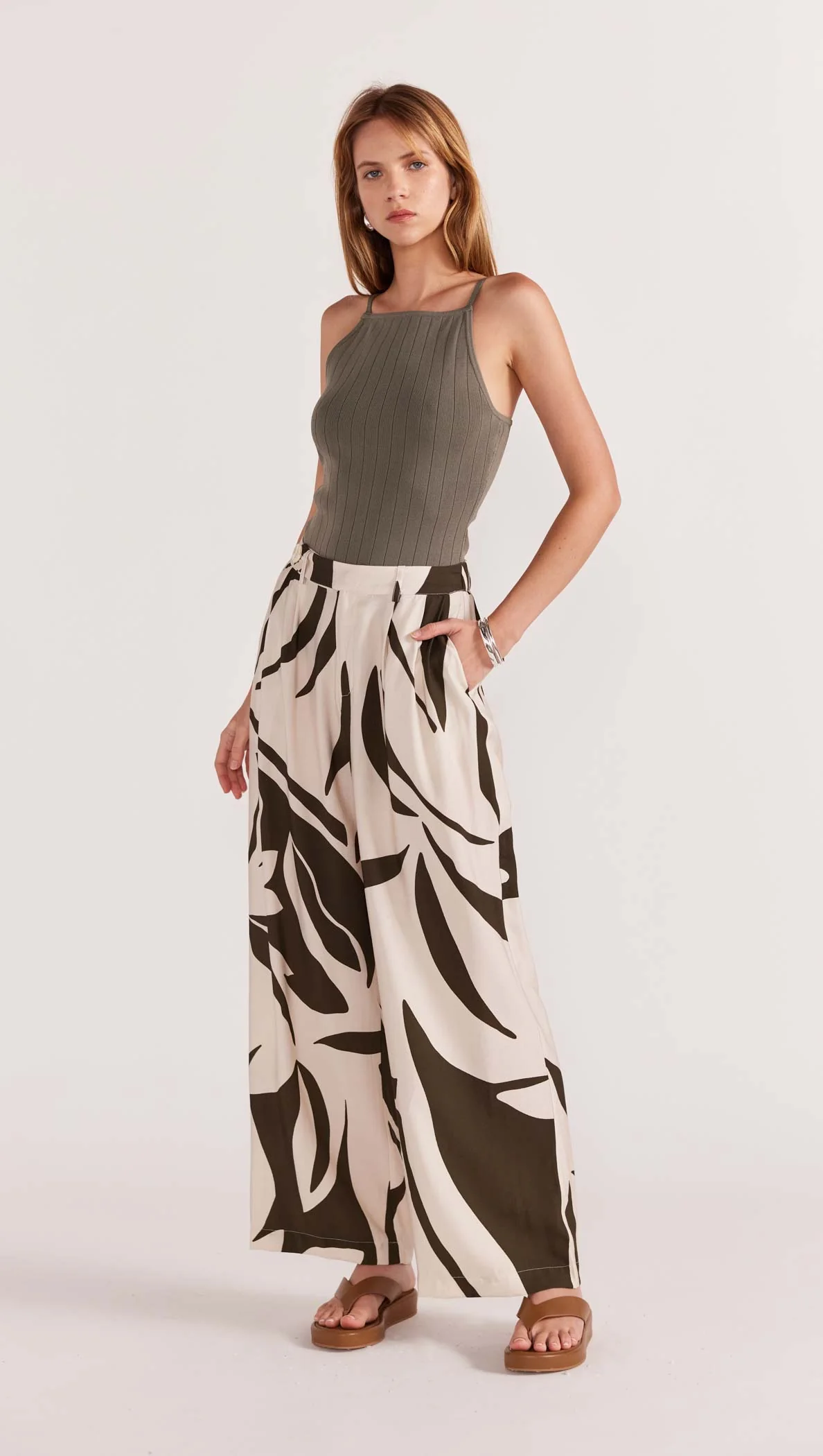 Acacia Button Wide Leg Twill Pant