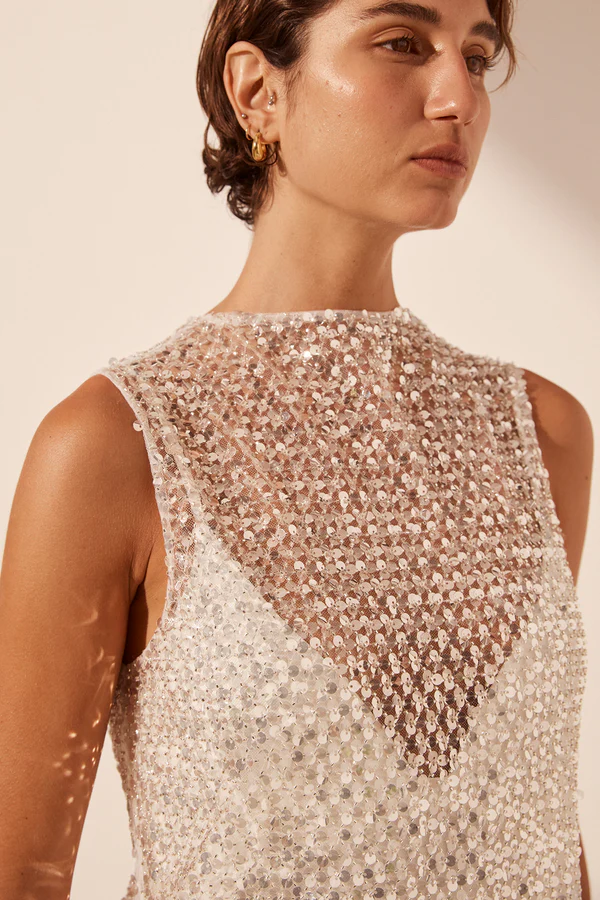 Asteri High Neck Maxi Dress | Silver | Shona Joy | Harry&Gretel