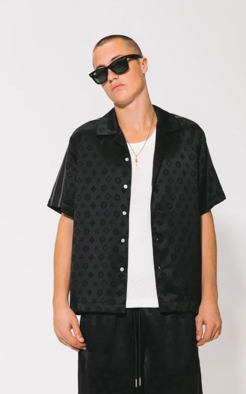 Jacquard Satin Resort Shirt | Black