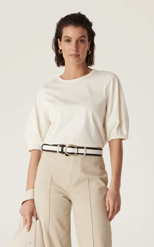 Pima Lantern Sleeve Top | Cream