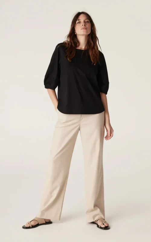 Pima Lantern Sleeve Top | Black