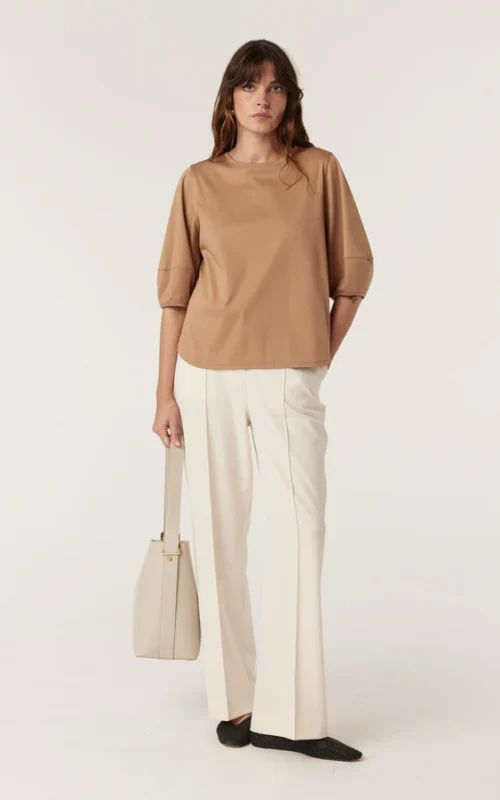 Pima Lantern Sleeve Top | Camel