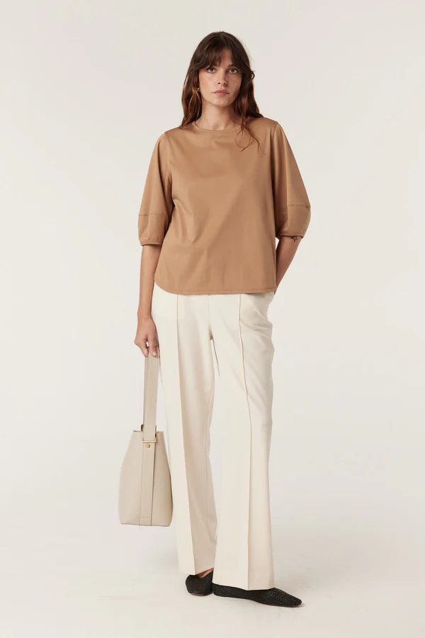 Pima Lantern Sleeve Top | Camel