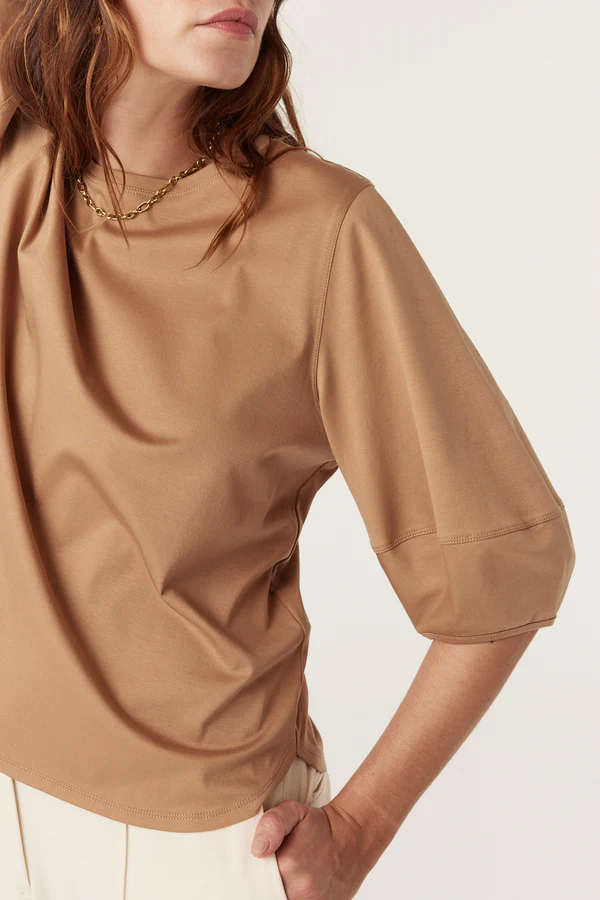 Pima Lantern Sleeve Top | Camel - Image 4