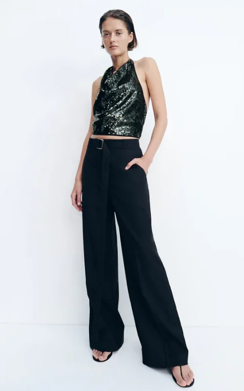 Castro Wide Leg Belted Pant | Black