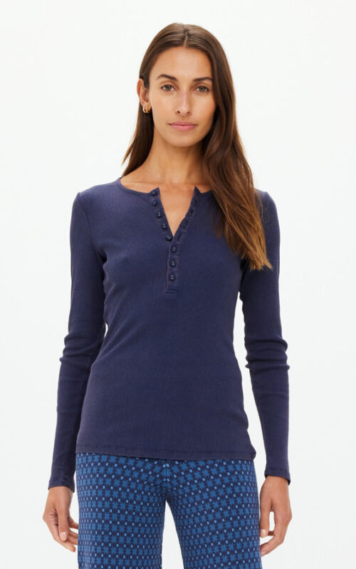 Ness Ribbed Long Sleeve Top | Washed Denim