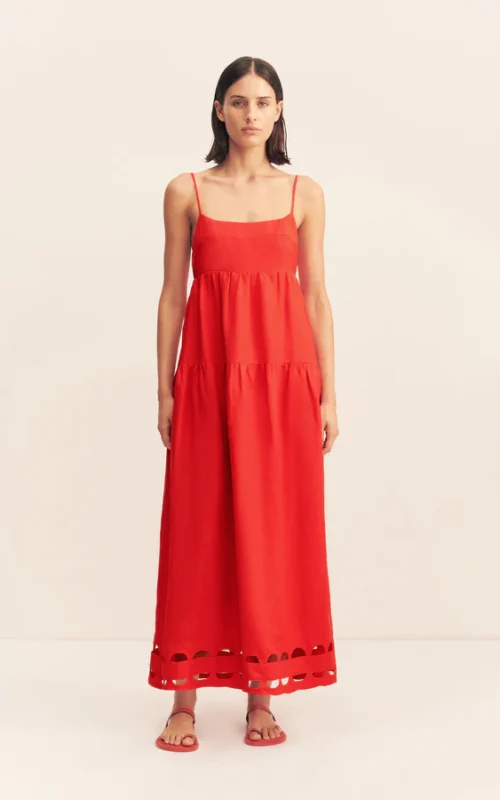 Birdie Scallop Tiered Midi Dress | Red Rose
