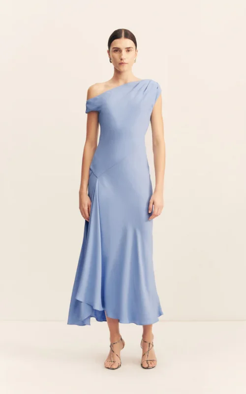 Rio Asymmetrical Draped Midi Dress | Cornflower Blue