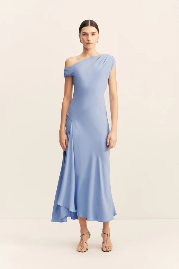 Rio Asymmetrical Draped Midi Dress | Cornflower Blue