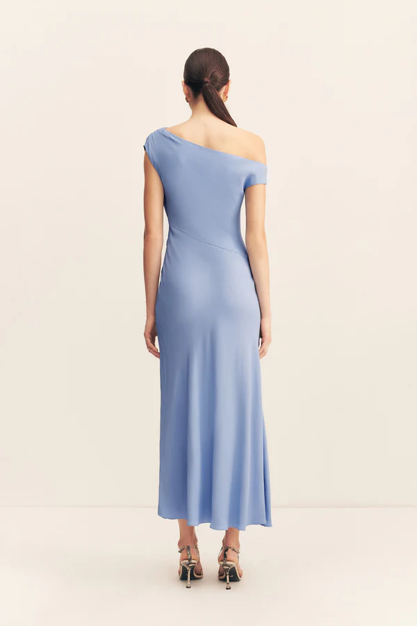 Rio Asymmetrical Draped Midi Dress | Cornflower Blue - Image 4