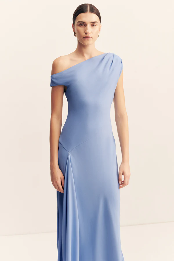 Rio Asymmetrical Draped Midi Dress | Cornflower Blue - Image 3