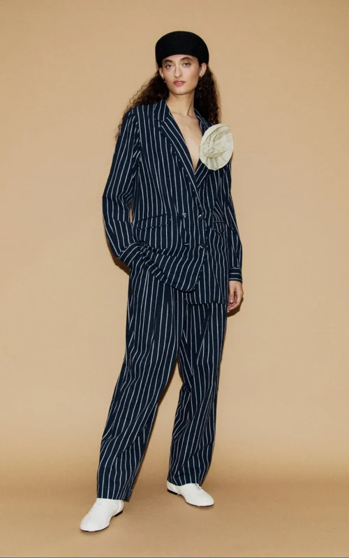 Cotton Relaxed Blazer | Egret Stripe