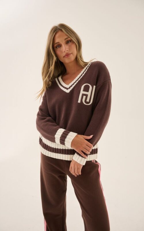 AJ V Neck Sweater | Chicory Coffee