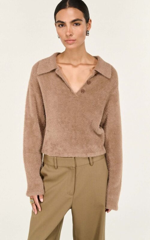 Ember Fluffy Polo Jumper | Mocha
