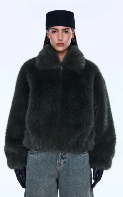 Daphne Faux Fur Bomber | Olive