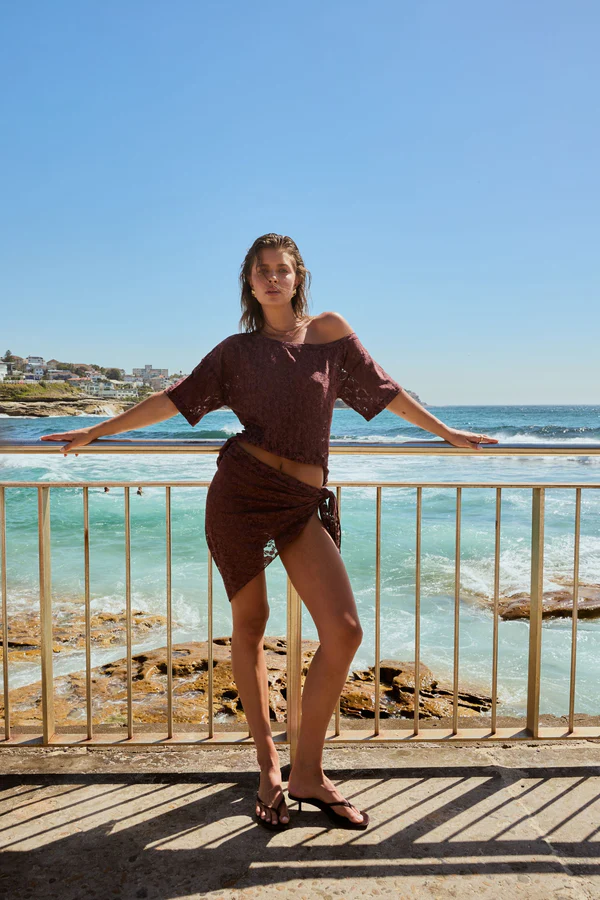 Lace Off Shoulder Top | Chocolat - Image 6