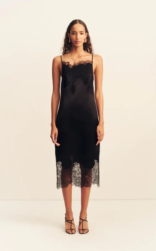 Lucia Lace Slip Midi Dress | Black
