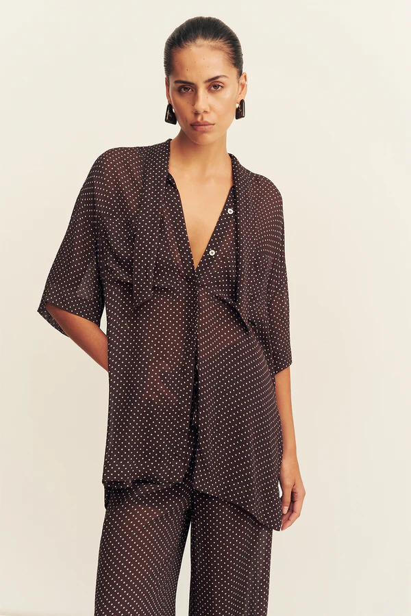 Maddox Short Sleeve Neck Tie Shirt | Ristretto