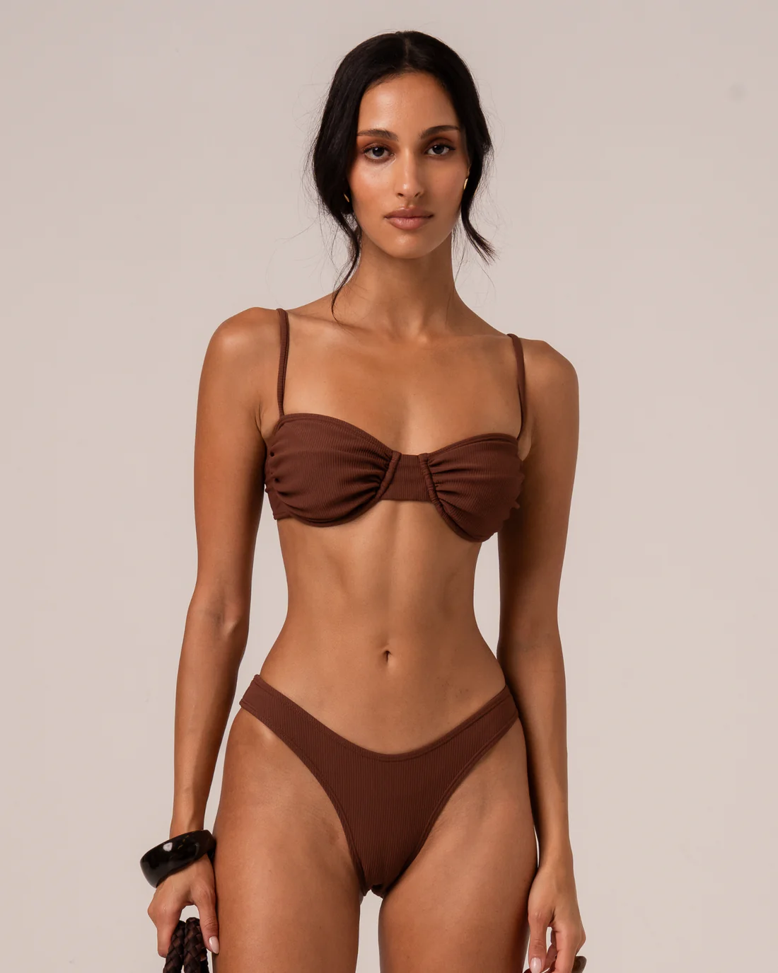 Rouched Soft Cup Bralette | Choc Rib - Image 4