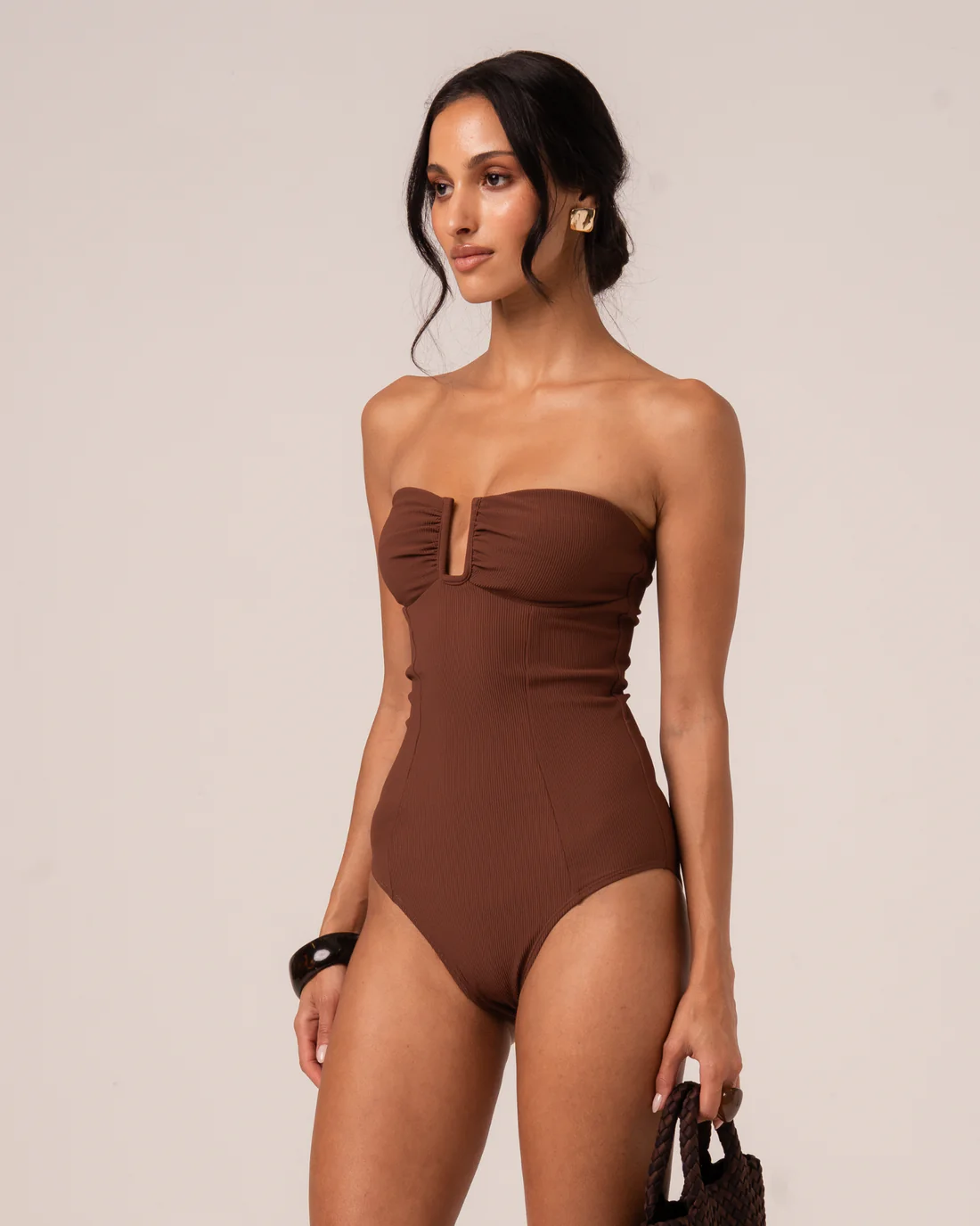 Sculpted Bandeau One Piece | Choc Rib