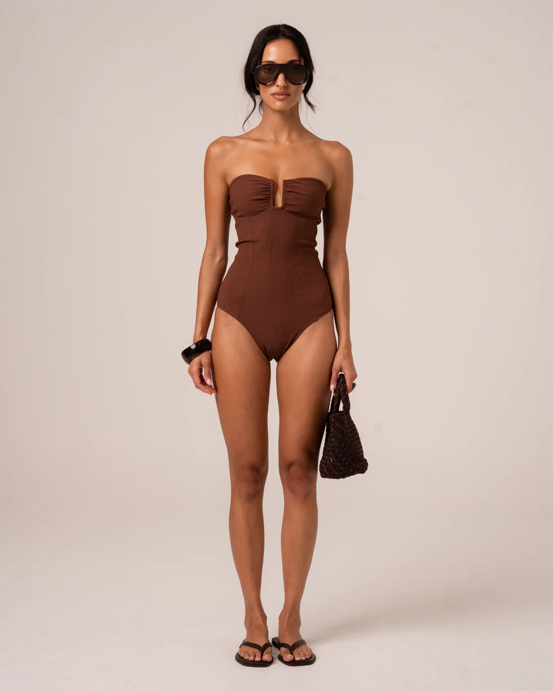 Sculpted Bandeau One Piece | Choc Rib - Image 3