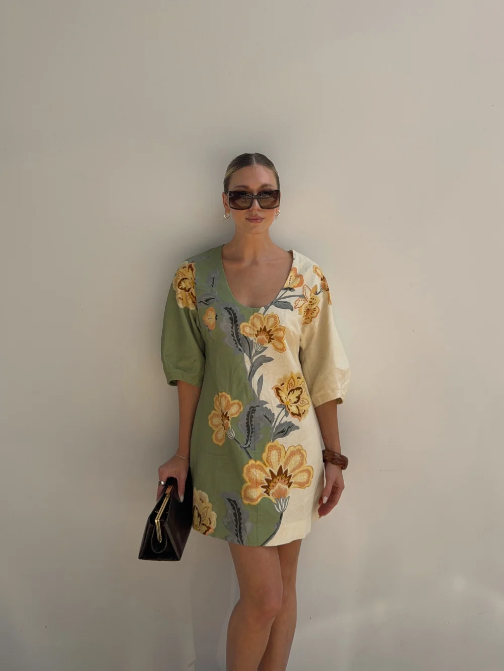 Lotte Mini Dress | Green/Cream - Image 2
