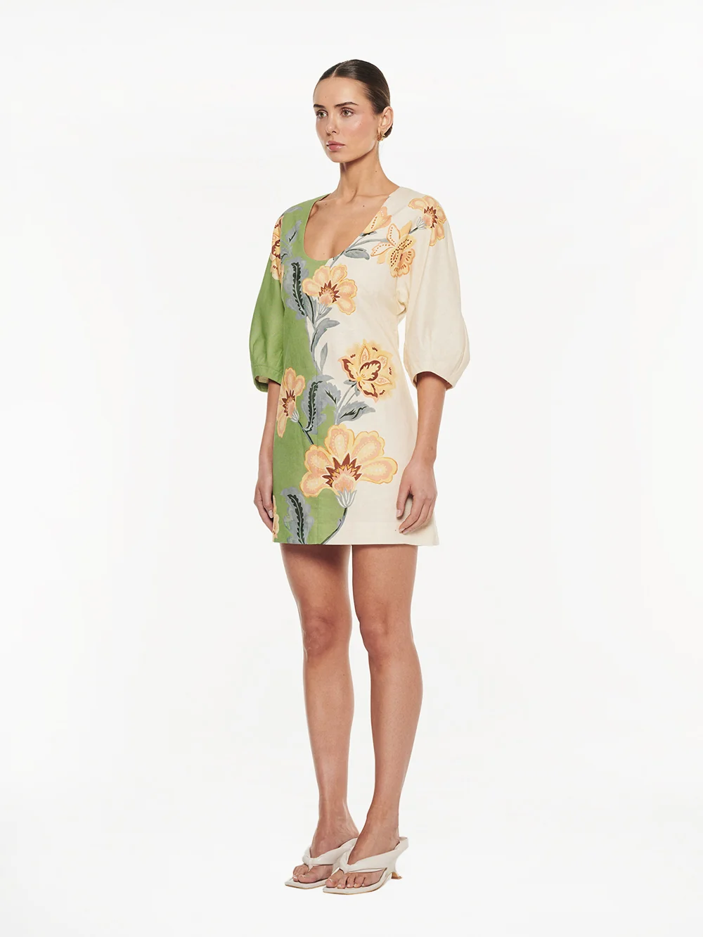 Lotte Mini Dress | Green/Cream - Image 3