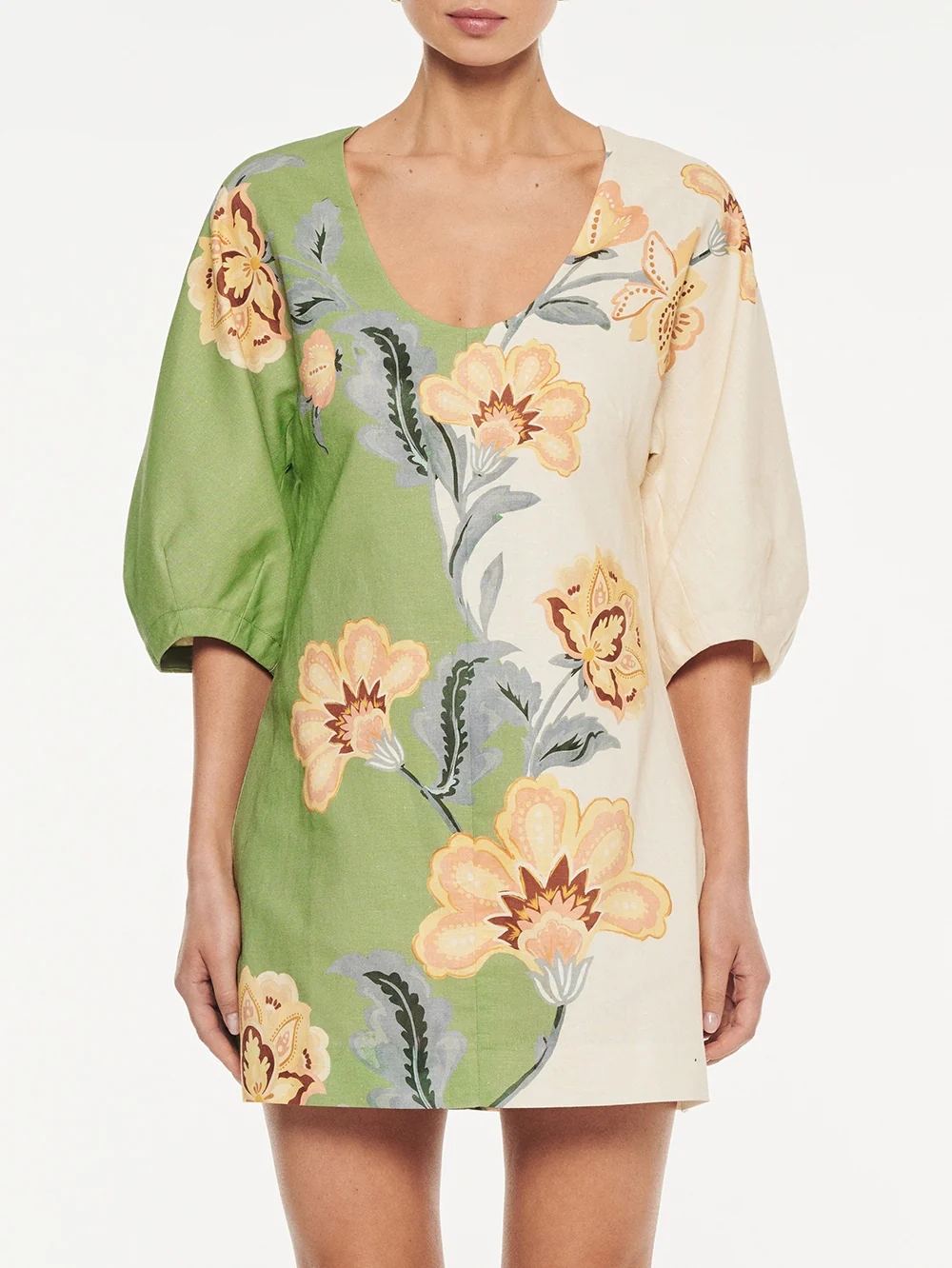 Lotte Mini Dress | Green/Cream - Image 7