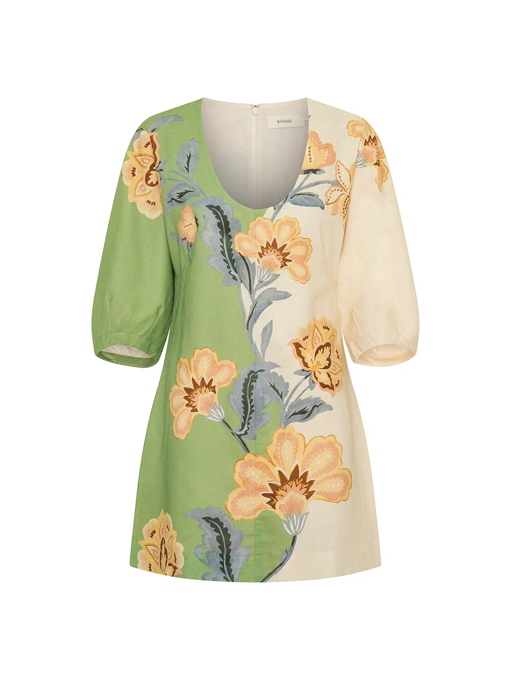 Lotte Mini Dress | Green/Cream - Image 9
