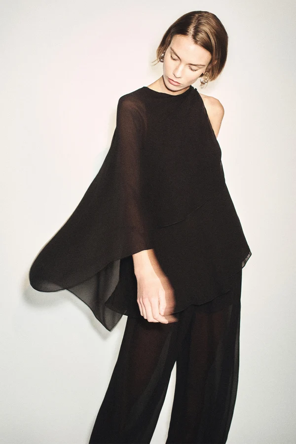 Amina Asymmetrical Tiered Top | Black - Image 8