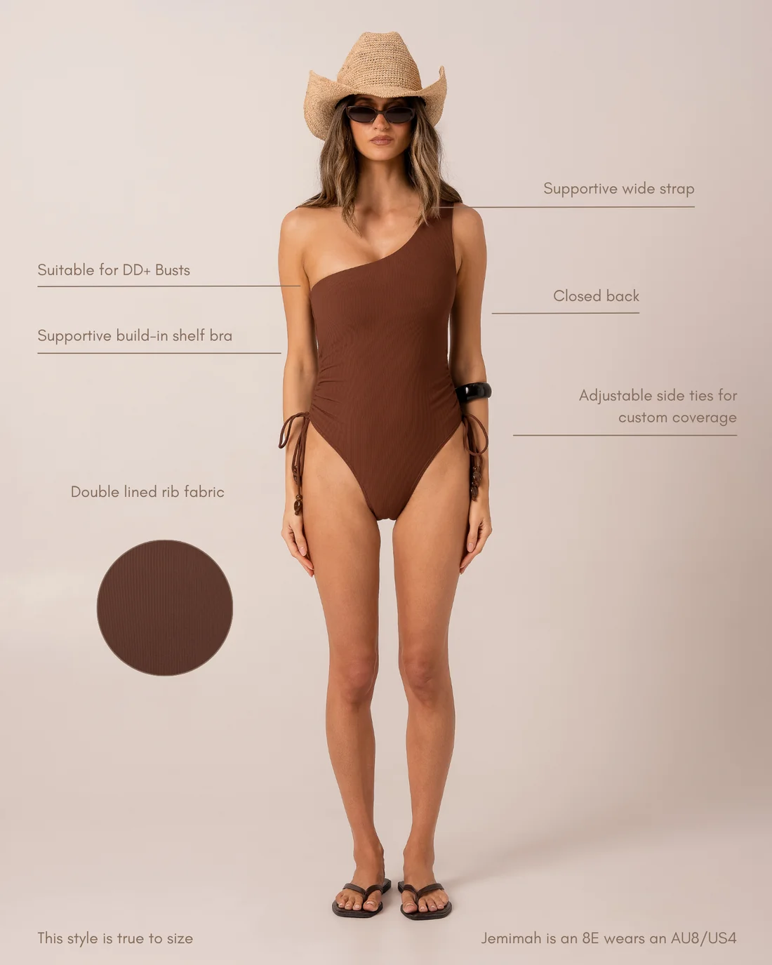 One Shoulder Ruched One Piece | Choc - Image 5