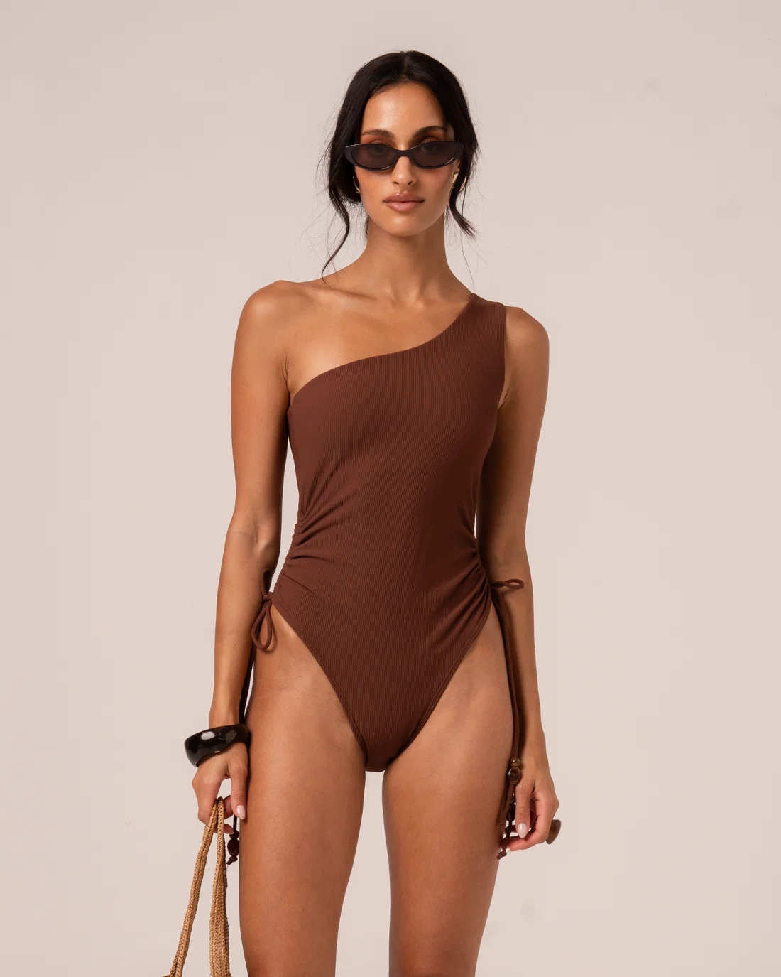 One Shoulder Ruched One Piece | Choc