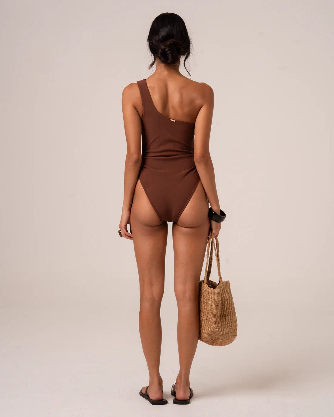 One Shoulder Ruched One Piece | Choc - Image 8