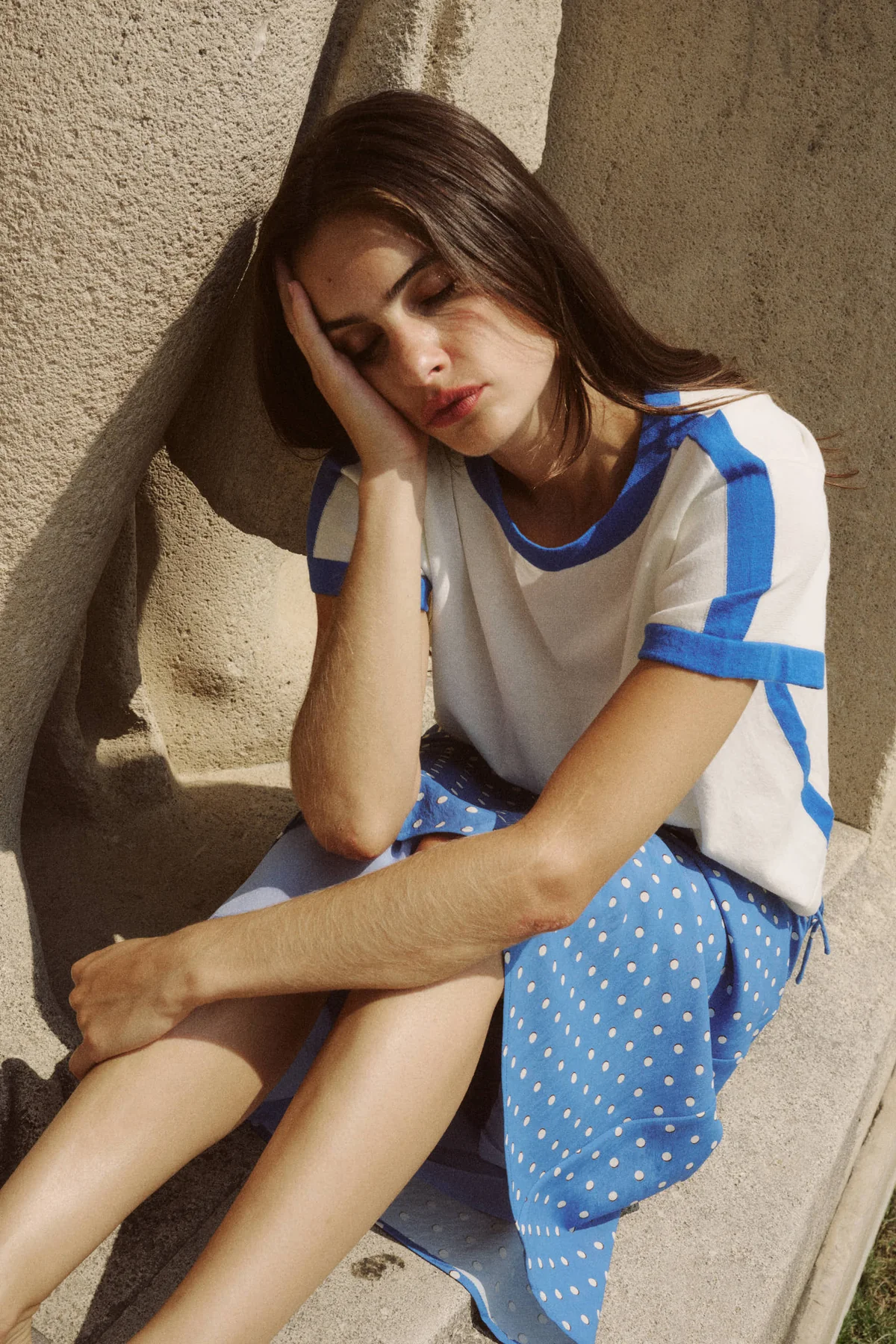 Rania Contrast Knit Tee | Cornflower - Image 2