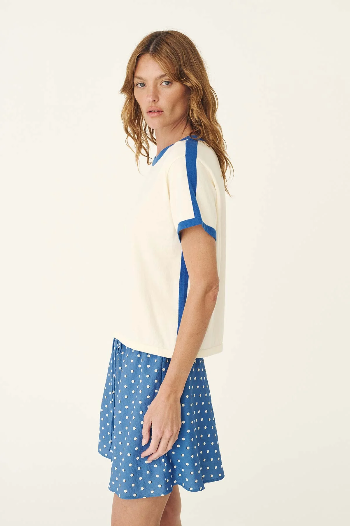 Rania Contrast Knit Tee | Cornflower - Image 3
