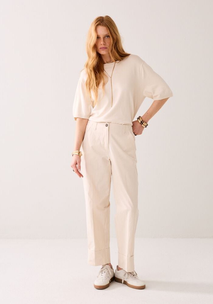 Cotton Blend Pants Ivory 4