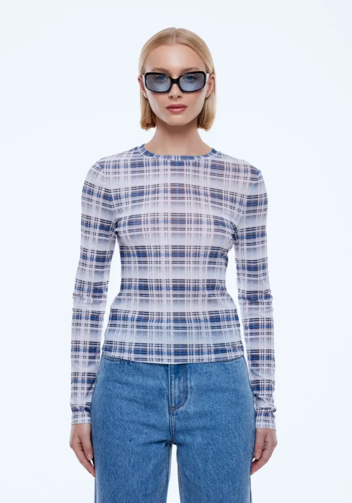 Daisy Long Sleeve Top Faded Check 6