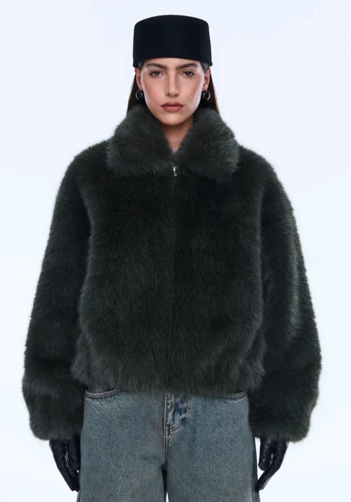 Daphne Faux Fur Bomber Olive 5