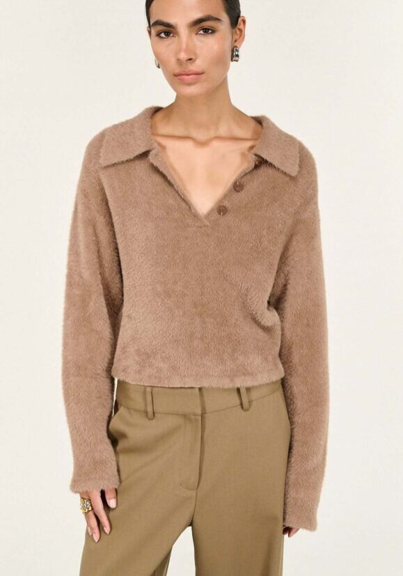 Ember Fluffy polo Jumper Mocha 1