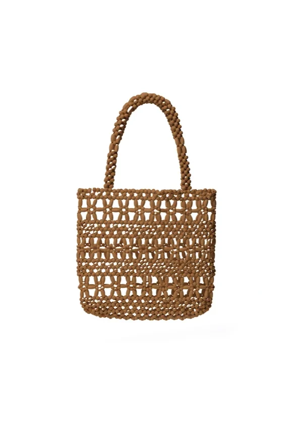 Flower Beaded Bag Tan 1
