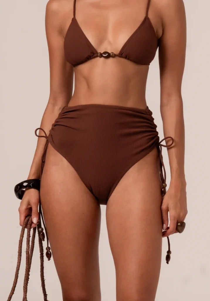High Waist Tie Side Bottom Choc Rib 2