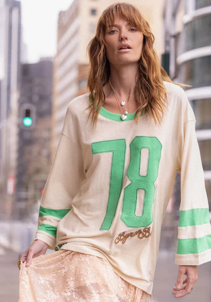 Homecoming Long Sleeve Biker Tee Green Fields 1