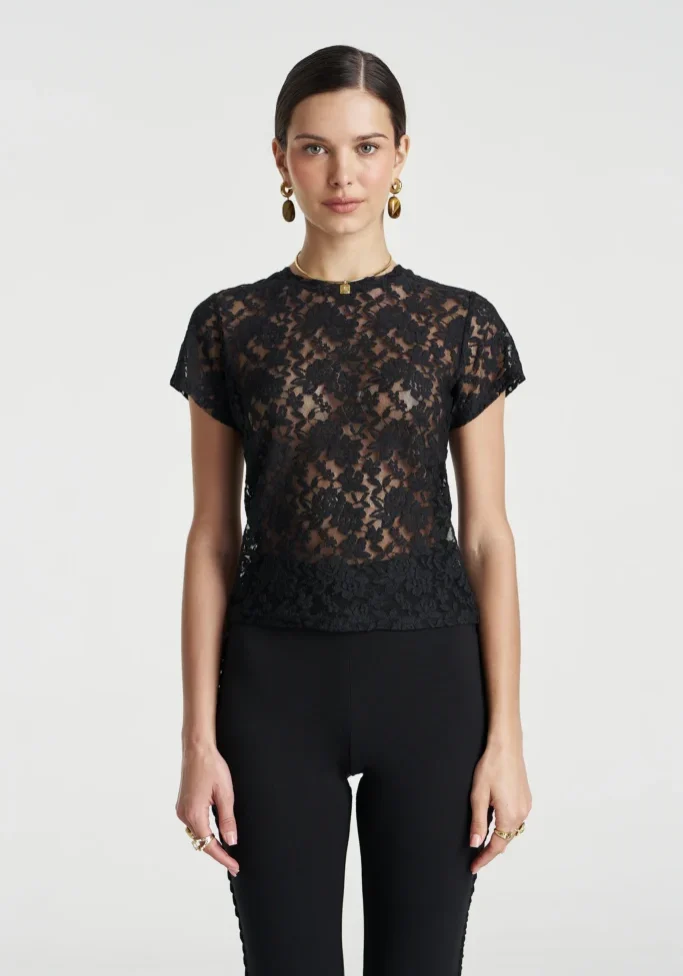 Lace Baby Doll Tee Black 1