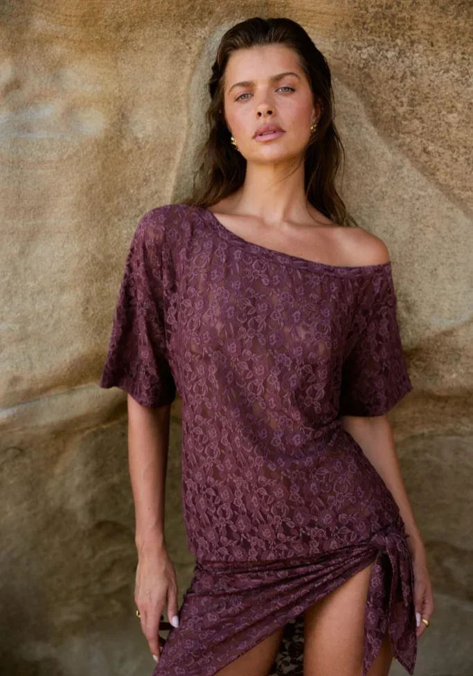 Lace Off Shoulder Top Chocolat 1