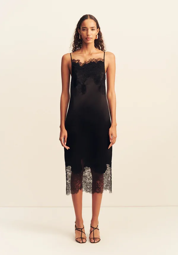 Lucia Lace Slip Midi Dress Black 1