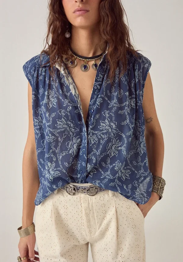 Mina Sleeveless Shirt Sakura Indigo 2