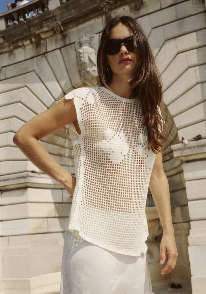 Pollyanna Floral Crochet Top Bone 1