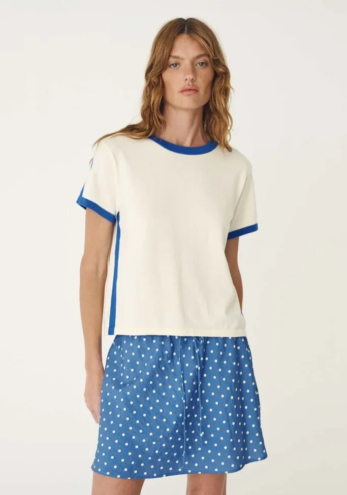 Rania Contrast Knit Tee Cornflower 1