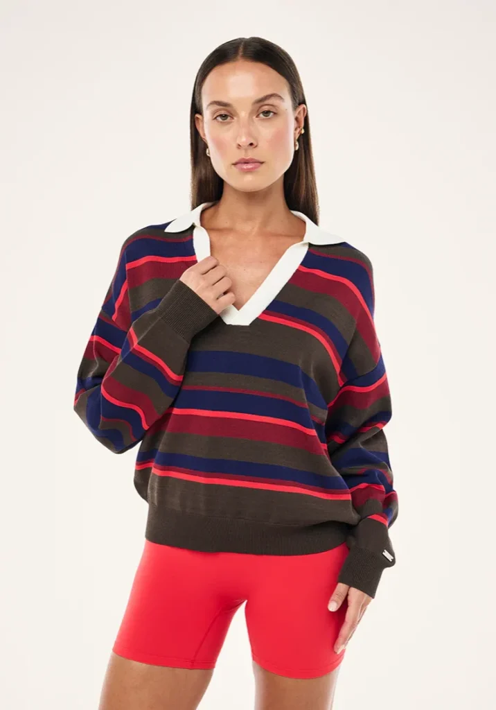 Retreat Stripe Collar Knit Strawberry Stripe 2